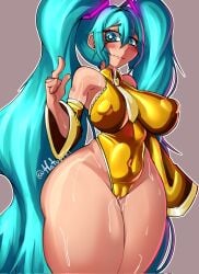 big_breasts big_butt big_thighs big_titties blue_eyes breasts clothing curvaceous curvaceous_female curvaceous_figure curvy curvy_figure curvy_hips cyan_hair female female_focus female_only fully_clothed golden_clothing hatsune_miku hatus juicy_pussy looking_at_viewer rubber twintails vocaloid