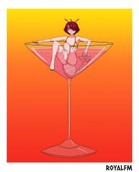 1girls antennae_(anatomy) bikini black_nails cocktail cocktail_glass colored_hair confident female girl oc original_character red_eyes red_hair royalforcemeat sharp_teeth shrimp shrimp_tail smile swimsuit