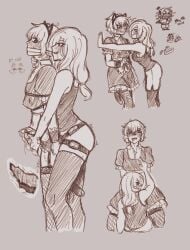1boy 1girls dominatrix female female female_penetrating female_penetrating_male femboy femdom flirting from_behind handjob limited_palette maid_uniform male male_penetrated pegging self_upload sketch sketchy_f0x skirt straight strap-on strapon thighhighs