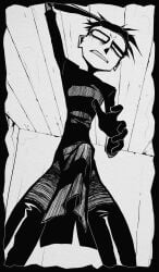 black_and_white black_gloves black_hair boner_under_clothes disgusted disgusted_look gay hard_cock hard_on idonotexist.222 jhonen_vasquez johnny_the_homicidal_maniac looking_at_penis looking_down_at_penis male male_only nny skinny skirt solo_male surprised surprised_expression twink