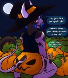 animal_humanoid anthro bovid bovid_humanoid bovine bovine_humanoid cattle cattle_humanoid clothing female food fruit hat headgear headwear hi_res humanoid magic_user mammal mammal_humanoid plant pumpkin pumpkin_butt pumpkin_shorts solo tael tael_the_cow witch witch_hat