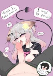 1boy 1girls alternate_version_available animal_ears annytf areola blush breasts demon_tail dialogue english_text erect_penis erection exposed_breast female fox_ears fox_girl heart-shaped_pupils huge_breasts indie_virtual_youtuber licking_penis light-skinned_female light-skinned_male light_skin male male_pov nipple nose_blush open_mouth oral penis pov precum school_uniform straight succubus symbol-shaped_pupils szpecter tail text tongue tongue_out vedal987 virtual_youtuber vtuber