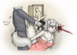 2025 3_toes anthro areola_outline ass avian beak big_breasts bird black_beak black_clothing black_scutes black_suit black_text blood blue_eyes bodily_fluids breasts canid canine canis cheek_tuft cleavage clothed clothed_anthro clothed_female clothed_male clothing cockatoo curly_hair death dialogue domestic_cat door doorway english_text erect_tail eyelashes faceless_anthro faceless_character faceless_male facial_tuft feathers feet felid feline felis female female_anthro fluffy fluffy_tail fur gore grey_body grey_fur grey_hair grey_tail group gun gunshot hair half-closed_eyes handgun head_wound hi_res holding_gun holding_handgun holding_object holding_pistol holding_ranged_weapon holding_weapon inside killing lips long_sleeves male male_anthro mammal markings meowmere mole_(marking) multicolored_body multicolored_feathers narrowed_eyes nipple_outline nude nude_anthro nude_male parrot partial_speech_bubble pink_clothing pink_lips pink_nose pink_shirt pink_tongue pink_topwear pistol pointy_ears prick_ears pupils ranged_weapon ruff scuted_legs scutes shirt short_hair snout suit tail tail_feathers talking_to_another teeth text toes tongue topwear trio tuft two_tone_body two_tone_feathers weapon white_body white_clothing white_ears white_feathers white_fur white_shirt white_topwear wolf yellow_body yellow_feathers