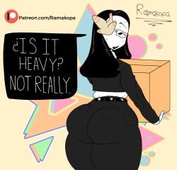 accurate_art_style artist_name artist_signature ass ass ass_focus back_view big_ass big_butt box butt_focus clothes coral_glasses dialogue digital_art digital_drawing_(artwork) digital_media digital_media_(artwork) ena_(series) english english_text flat_colors ramakopa_(artist) suggestive