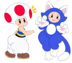 1boy 3_toes 4_fingers animal_humanoid ass bare_shoulders big_ass big_butt big_thighs black_eyes blue_body blue_fur blue_vest blush brown_shoes butt cat_humanoid cat_toad claws clothed clothing cute cute_face digital_media_(artwork) duo feet felid felid_humanoid feline feline_humanoid fingers fully_clothed fur huge_ass huge_butt huge_thighs humanoid large_ass large_butt large_thighs light-skinned_male light_skin looking_at_viewer male male_only mammal mammal_humanoid mario_(series) midriff mob_face mushroom mushroom_humanoid nintendo no_nose on_one_leg pants shoes shortstack simple_background solo solo_male sssonic2 standing super_mario_3d_world surprise toad_(mario) toes vest video_games white_background white_body white_fur wide_hips