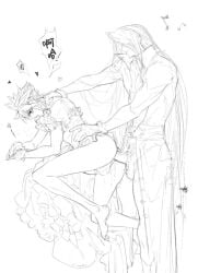2boys anal anal_fluid ass balls blush bridal_lingerie bride cloud_strife crossdressing dress feminization final_fantasy final_fantasy_vii hand_on_another's_waist heels high_heels highres lingerie long_hair male male_focus male_penetrated motion_lines multiple_boys open_mouth penis sephiroth sex sex_from_behind short_hair sissy sketch spiked_hair spread_legs testicles tomgoblin uncensored yaoi