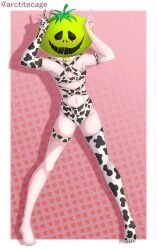 ambiguous_gender arctitecage bell bell_collar covered_breasts covered_groin covered_nipples cow_girl cow_print cow_print_bikini face_hidden flat_chest flat_chested half-dressed hidden_face kurara_oosuzuki oosuzuki_kurara swimsuit the_hundred_line_-last_defense_academy- tomato_head tomato_mask