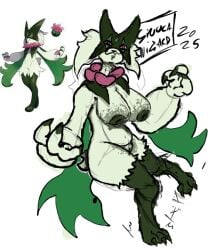 :3 artist_signature female female_only game_freak green_fur green_nipples green_pussy meowscarada naked_female pink_eyes pokemon pokemon_(species) sinucawizard