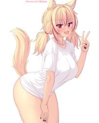 1girls big_ass big_breasts big_thighs black_fingernails blonde_hair cat_ears cat_tail catgirl female looking_at_viewer patreon patreon_username peace_sign red_eyes red_highlights thighs tiffy tiffynyaa tongue tongue_out twintails