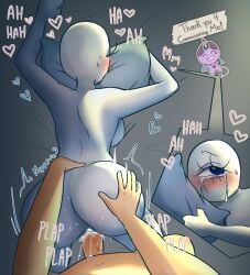 ass ass_bigger_than_head ass_focus ass_grab ass_up asshole back_view bed_sheet bedroom bedroom_eyes bedroom_sex blush commission cry crying crying_female crying_while_penetrated crying_with_eyes_open cum cum_in_pussy cum_inside cyclops_girl dialogue ejaculation ejaculation_while_penetrated expressions full_color fully_nude heart no_hair on_bed one_eye pillow pillow_grab point_of_view self_upload signature sound_effects