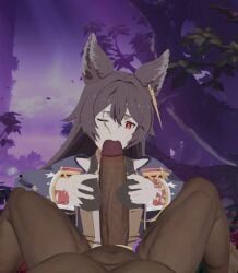 3d 3d_(artwork) blender boobjob breasts cum cumshot dark-skinned_male female granblue_fantasy granblue_fantasy_versus guvie nier_(granblue_fantasy) one_eye_closed paizuri self_upload