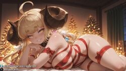 1girls ai_generated anila_(granblue_fantasy) big_breasts blonde_female blonde_hair breasts christmas curvy curvy_body curvy_female draph draph_race_(granblue_fantasy) dreamyan_ai female female_only granblue_fantasy hi_res high_quality high_resolution highres horns huge_breasts long_hair naked naked_female naked_ribbon nude nude_female ribbon ribbon_bondage seductive seductive_eyes seductive_look seductive_mouth seductive_pose seductive_smile smile smiling solo solo_female solo_focus thick_ass thick_thighs thighs uncensored yellow_eyes
