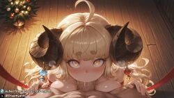 1girls ai_generated anila_(granblue_fantasy) big_breasts big_penis blonde_female blonde_hair blowjob breasts christmas curvy curvy_body curvy_female deepthroat draph draph_race_(granblue_fantasy) dreamyan_ai fellatio granblue_fantasy hi_res high_quality high_resolution highres horns huge_breasts long_hair looking_at_viewer male_pov naked naked_female naked_ribbon nude nude_female oral oral_sex penis pov ribbon ribbon_bondage thick_ass thick_thighs thighs uncensored yellow_eyes