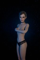 1girls 3d black_choker black_panties blender brown_hair emma_watson enigmaj female female_focus female_only hand_on_breast hermione_granger light-skinned_female looking_at_viewer nipple_peek side_view solo_female topless