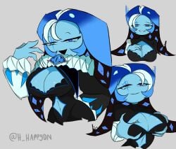 1girl black_hair black_unitard blue_body blue_eyes blue_eyes_female boob_window brooch cookie cookie_run cookie_run_kingdom devsisters female female_focus female_only femshadow_milk_cookie fondling_breast fondling_own_breast fount_of_knowledge genderswap_(mtf) groping_breasts hand_on_breast hand_on_hip happydn heterochromia jester large_breasts light_blue_skin long_hair multicolored_hair navel navel_cutout ruff_(clothing) rule_63 seductive seductive_eyes seductive_look seductive_smile sexy_body shadow_milf_cookie shadow_milk_cookie smile solo solo_female solo_focus thin_waist white_highlights wide_hips woman