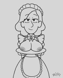 1girls big_breasts big_breasts big_breasts blagzdeath boobs_on_tray boobs_out breasts breasts breasts breasts_on_tray breasts_out female hilda_(series) johanna_(hilda) looking_at_viewer maid maid_outfit maid_uniform milf smiling smiling_at_viewer sultry_eyes tits_on_a_platter tits_out