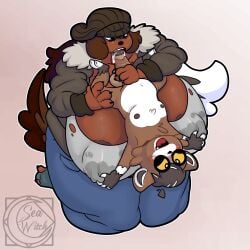 absurd_res animated anthro big_breasts breasts canid canine duo fellatio female frame_by_frame hi_res male male/female mammal oral overweight penile seawitch sex