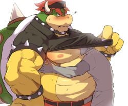 2boys anthro belly big_belly blush blush_lines bowser bowser_(mario_golf) clothed clothed_male clothes clothing gay golf_outfit green_shell green_skin koopa male male/male mario_(series) mario_golf moobs nintendo obese obese_anthro obese_male orange_eyes orange_hair overweight overweight_anthro overweight_male pecs pectorals sfw spiked_bracelet spiked_collar spiked_shell spikes spikes_(anatomy) sweat sweatdrop sweating sweaty yellow_skin yohhi_chan yoshizaurusu_n