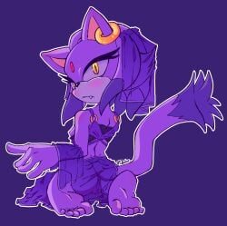 anthro anus artist_name ass biped blaze_the_cat blush blush_lines breasts bubble_butt clothed clothing demichan domestic_cat ear_piercing ear_ring felid feline felis female forehead_gem fur gem genitals hair hi_res kneeling kneeling_on_ground looking_at_viewer looking_back looking_back_at_viewer mammal one_fang orange_eyes piercing pupils purple_body purple_fur purple_hair pussy quiluxar rear_view ring_piercing sega skimpy slit_pupils small_breasts solo sonic_(series) sonic_the_hedgehog_(series) tail tail_tuft text translucent translucent_clothing tuft veil