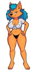 2d 2d_(artwork) 2d_artwork big_breasts blackmore breasts erect_female erect_nipples female female_only furry furry_female furry_only kate_(the_mysteries_of_providence) revealing_clothes the_mysteries_of_providence thong thong_bikini tied_shirt turned_on