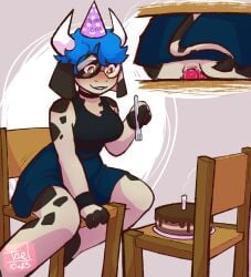 animal_humanoid anthro ass big_breasts big_butt big_ears big_horn birthday_cake birthday_gift blue_hair blue_lipstick bovid bovid_humanoid bovine bovine_humanoid breasts cake cattle cattle_humanoid clothing dessert dildo dildo_in_pussy dildo_insertion dildo_sitting eyewear female food glasses hair hat headgear headwear hi_res horn humanoid lipstick makeup mammal mammal_humanoid party_hat penetration riding_dildo round_glasses sex_toy sex_toy_in_pussy sex_toy_insertion solo tael tael_the_cow thick_thighs vaginal_penetration vaginal_penetration wearing_glasses wide_hips