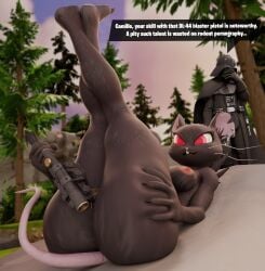 3d anthro ass_focus ass_grab blaster blender breasts camille_(fortnite) darth_vader disappointed ear_accessory feet_up fortnite fortnite:_battle_royale grabbing_own_ass groping groping_ass gun laying_down laying_on_back masturbation meme meme_reference naked naked_female object_insertion ogtamarindo outdoors rat star_wars text text_bubble thick_thighs thighs