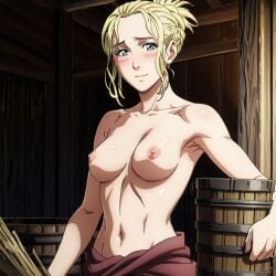 ai_generated armpits arnheid bare_shoulders big_breasts blonde_female blonde_hair blonde_hair_female blue_eyes blush breasts breasts_out farm farmgirl female female_focus female_only half-dressed large_breasts light-skinned_female looking_at_viewer navel nipples nordic nordinex5 norse_woman outdoor_nudity outdoors pale-skinned_female perfect_body petite_body petite_breasts petite_female solo solo_female solo_focus stable_diffusion toned_body toned_female viking_female vinland_saga