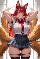 ahri ahri_(league_of_legends) ai_generated animal_ears fox_girl fox_tail hairy league_of_legends panties presenting_pussy thighhighs wet wet_pussy