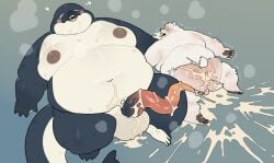 2025 after_sex animal_genitalia animal_penis anthro ass bear belly big_belly big_butt black_body blush bodily_fluids cetacean cetacean_genitalia cetacean_penis cum dolphin duo genital_fluids genitals heart_symbol kemono lying male mammal marine oceanic_dolphin orca overweight overweight_male penis polar_bear quanjiang size_difference tapering_penis toothed_whale ursine white_body