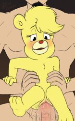 3_toes adventures_of_the_gummi_bears anthro bear blush clitoris disney duo female female_focus flat_chested fur hair hi_res human human_on_anthro interspecies male male_human/female_anthro male_on_anthro male_penetrating mammal nude on_top penetration penis pussy pussy_juice reverse_cowgirl_position sex solo_focus soulcentinel straight sunni_gummi toes unseen_male_face vaginal_penetration yellow_fur young