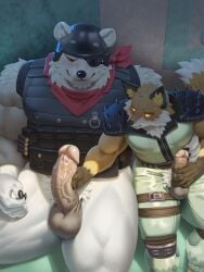 2025 absurd_res anthro anthro_on_anthro armor army_helmet artist_name ball_size_difference balls barazoku bear biceps big_balls big_muscles big_penis blush bodily_fluids bottomless bottomless_anthro bottomless_male bottomwear bulletproof_vest canid canine casual_sex claws clothed clothing deltoids duo epic_games eye_patch eyewear fennix_(fortnite) fortnite fox fur genitals grass hand_on_hip handjob handjob_while_masturbating headgear helmet hi_res huge_balls huge_cock huge_muscles kemono kerchief knee_pads male male/male mammal masturbation muscular muscular_anthro muscular_male narrowed_eyes neckerchief neckwear outside pants pecs penile penile_masturbation penis penis_grab penis_size_difference plant polar_bear polar_patroller pubes raccoon21 sex shoulder_pads sitting size_difference smile spiked_shoulder_pads spikes sweat sweatdrop text thick_arms thick_penis thick_thighs topwear tree tuft unzipped ursine vest yellow_sclera zipper