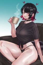 1girls breasts ellen_joe female female_focus female_only kanoji_(ni_kanojo) large_breasts light-skinned_female light_skin looking_at_viewer smile solo thighs thong wide_hips zenless_zone_zero