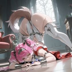 1girls :3 absurd_res ai_generated ass_focus ass_up female huge_ass jack-o_pose jewelry leotard liu_(artist) looking_at_viewer lupa_(wuthering_waves) on_floor pink_hair red_hair smug solo solo_female thick_thighs thigh_boots thighhighs top-down_bottom-up twintails voluptuous voluptuous_female wolf_girl wolf_tail wuthering_waves yellow_eyes
