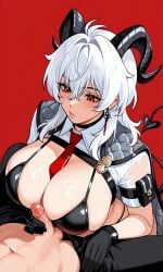 ai_assisted big_breasts bikini breasts female handjob small_penis small_penis_humiliation sph white_hair wuthering_waves zani_(wuthering_waves)