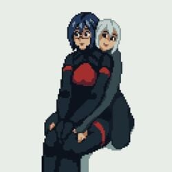 2girls animated ariane_yeong elster_(signalis) female/female pixel_animation pixel_art rom34t signalis touching_thighs