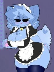 1girls arms_behind_back artist_logo artist_name artist_request artist_signature artist_upload blushing_female breast_press breasts_bigger_than_head breasts_out cap cat_ears cat_girl cat_humanoid cat_tail catstyle_kitty collar eyes_half_open eyes_open inspired_by kit_community kit_community_v2 legs_together maid_outfit maid_uniform open_mouth socks solo_female solo_focus tagme tagme_(artist) tagme_(character)