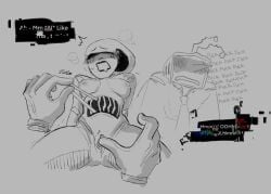 2d_(artwork) breasts computer deltarune dialogue female lust male naked naked_female pussy queen_(deltarune) rubbing_clitoris sex sketch sketch_page strawpage_request tenna_(deltarune) toby_fox tv_head undertale_(series) unknown_artist wigglylamp92 wigglylamp92_(artist) wireplay wires