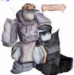 2boys annoyed_expression blocky_anatomy blocky_body blush builderman clothed commission consensual cum cum_leaking_down_leg cum_on_hand cuntboy fully_clothed gay half-dressed logo_on_clothes looking_at_partner no_sex panties pants_down roblox roblox_(character) roblox_admins robloxian rubbing_pussy self_harm_scars self_upload slimeyslimer teasing text_bubble transmasc whiteboardfox