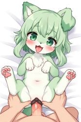 ai_generated anthro anthro_female canine canine_genitalia canine_pussy cute dog_ears dog_girl dog_tail fucked furry green_eyes green_fur happy happy_sex legs_apart legs_up lying_on_back missionary missionary_position paws sex spread_pussy tongue_out
