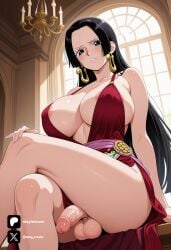 1futa above_view ai_generated areola arm_behind_back big_ass big_breasts black_hair blue_eyes boa_hancock breasts cape cock colored crossed_legs dick dress earrings erection from_below front_view futa_only futanari futanari/female light_skin light_skinned_futanari long_hair looking_down looking_down_at_viewer nickythecreator one_piece penis sexy sexy_body sexy_pose testicles uncensored veiny_penis
