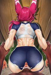 ai_generated beach brat dark-skinned_male dark_skin doggy_style imminent_rape instant_loss league_of_legends pov rape rear_view sexy volleyball_uniform wet xayah