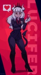 1girls 2025 alternate_version_available clothed clothing demon demon_girl demon_horns demon_tail female female_only gloves heart heels helltaker horn horns looking_at_viewer lucifer_(helltaker) pixel_art red_eyes shin_275 shinunderscore_ smug smug_face solo solo_female tagme tagme_(artist) tail tie uniform white_hair wine wine_glass