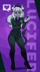 1girls 2025 alternate_color alternate_version_available clothed clothing demon demon_girl demon_horns demon_tail female female_only gloves heart heels helltaker horn horns looking_at_viewer lucifer_(helltaker) pixel_art purple_eyes shin_275 shinunderscore_ smug smug_face solo solo_female tagme tagme_(artist) tail tie uniform white_hair wine wine_glass