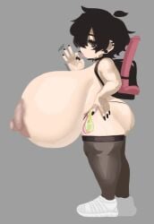 1girls 2d areola areolae black_hair boobs breasts condom dildo fellatio_gesture female female_only grey_background hair human hyper hyper_breasts light-skinned_female light_skin magnolia_(mctamagomaki) mctamagomaki nipples oc original original_character sex_toy short_hair shortstack solo solo_female stockings thick_thighs thigh_highs thighhighs thighs tits top_heavy