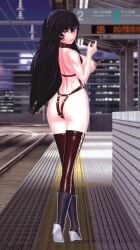 1girls arrancon ass black_hair black_hair_female breasts exhibitionist long_hair long_hair_female looking_back nude_female pose posing raven_branwen red_eyes rwby solo_female