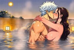 1woman1man ai_generated anime beautiful brown_hair closed_eyes crossover crossover_pairing dreson dressrosa female fence gintama gintoki_kiss_viola gintoki_sakata huge_breasts lamp large_breasts love love_making male moon muscular nai_diffusion night nipples one_piece onsen partially_submerged passionate_sex pearl pearl_earrings sexy steam steaming_body upper_body viola_(one_piece) voluptuous_female wet white_hair white_hair_male wood