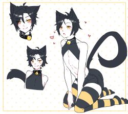 1boy 1femboy black_choker black_hair cat_boy cat_ears cat_femboy cat_tail catboy choker feline femboy floor heart imminent_anal imminent_oral imminent_penetration imminent_rape imminent_sex male smile smiling submissive submissive_femboy submissive_male yellow_eyes