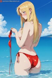 1girls ai_generated big_ass big_breasts bikini blonde_hair busty capcom curvy detailed_background fatal_fury female genderswap_(mtf) heavy_blush huge_breasts king_of_fighters kof looking_pleasured male/female nipple_slip nipples nude open_mouth perky_breasts pleasure puffy_nipples rule_63 snk solo squeeshyai submissive submissive_face terry_bogard thick thighs wide_hips