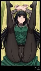4k 8k ai_generated apron ass_focus, black body, content explicit full high legs lying, masterpiece, nails, normal nsfw, osaragi_(sakamoto_days) outfit, quality, resolution, sakamoto_days see-through_clothing see-through_pantyhose thighs toes up,