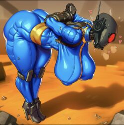 1girls 2d ai_generated arms_behind_back ass assaultron bent_over big_ass big_breasts big_butt blue_bodysuit bodysuit boots bound breasts covered_nipples curvy fallout female full_body gas_mask hanging_breasts heart helmet high_heels huge_ass huge_breasts large_ass large_breasts large_butt large_thighs nipples nipples_visible_through_clothing onilapper robot robot_girl skin_tight solo standing sweat thick_ass thick_butt thick_thighs thighs vault_suit